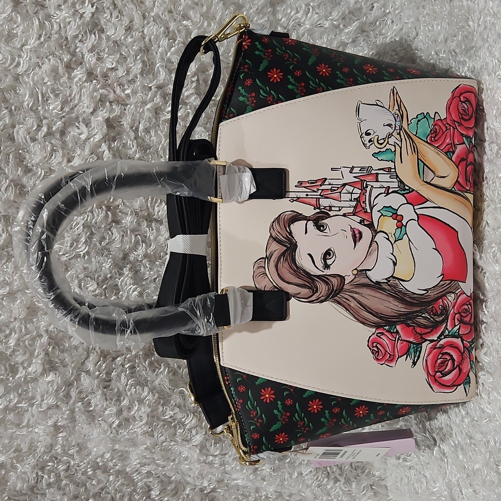 Loungefly Beauty And The Beast Belle And Chip Holiday Satchel Crossbody Bay